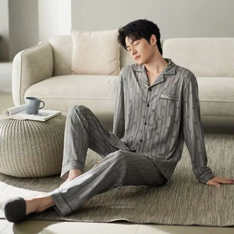 

New Men's Casual Pajamas Spring, Summer and Autumn Thin Long-Sleeved Casual Loose Large Size Home Clothes for Students and Teenagers