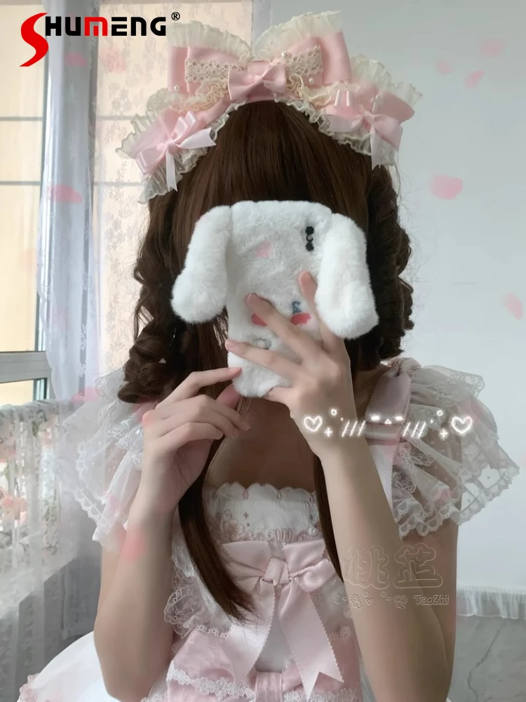 

Оригинальные японские милые милые аксессуары для волос в стиле Лолиты, заколки для волос ручной работы, кружевной розовый бант, элегантная универсальная повязка на голову, женский головной убор