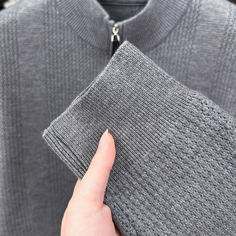 Hochwertiger Herrenpullover Herbst Winter Neuer Reißverschluss Stehkragen Modemarke Klassisches Streifenmuster Koreanischer Casual Jacquard Strickpullover – Detail 27