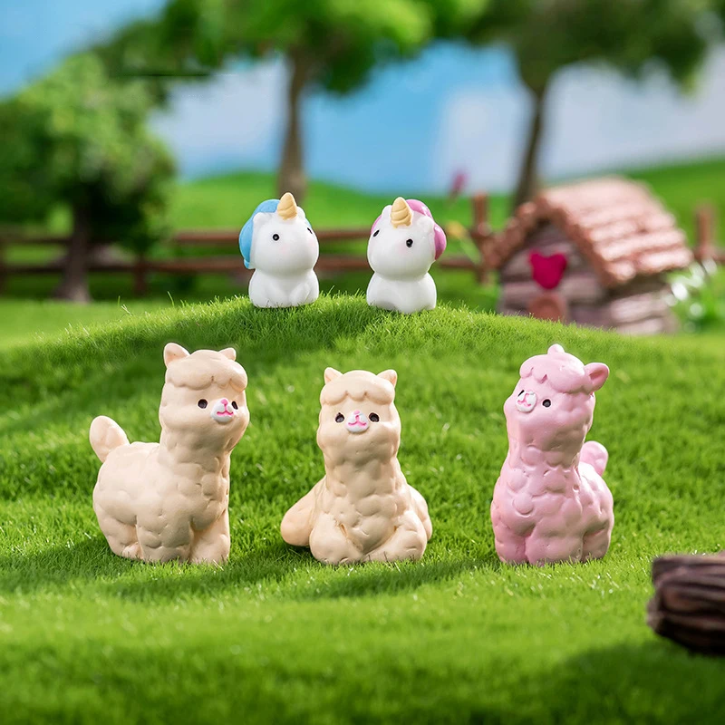 Creative Cute Cartoon Alpaca Small Figurine Crafts Micro Small Ornament Miniatures DIY Home Decoration Accessories Gifts