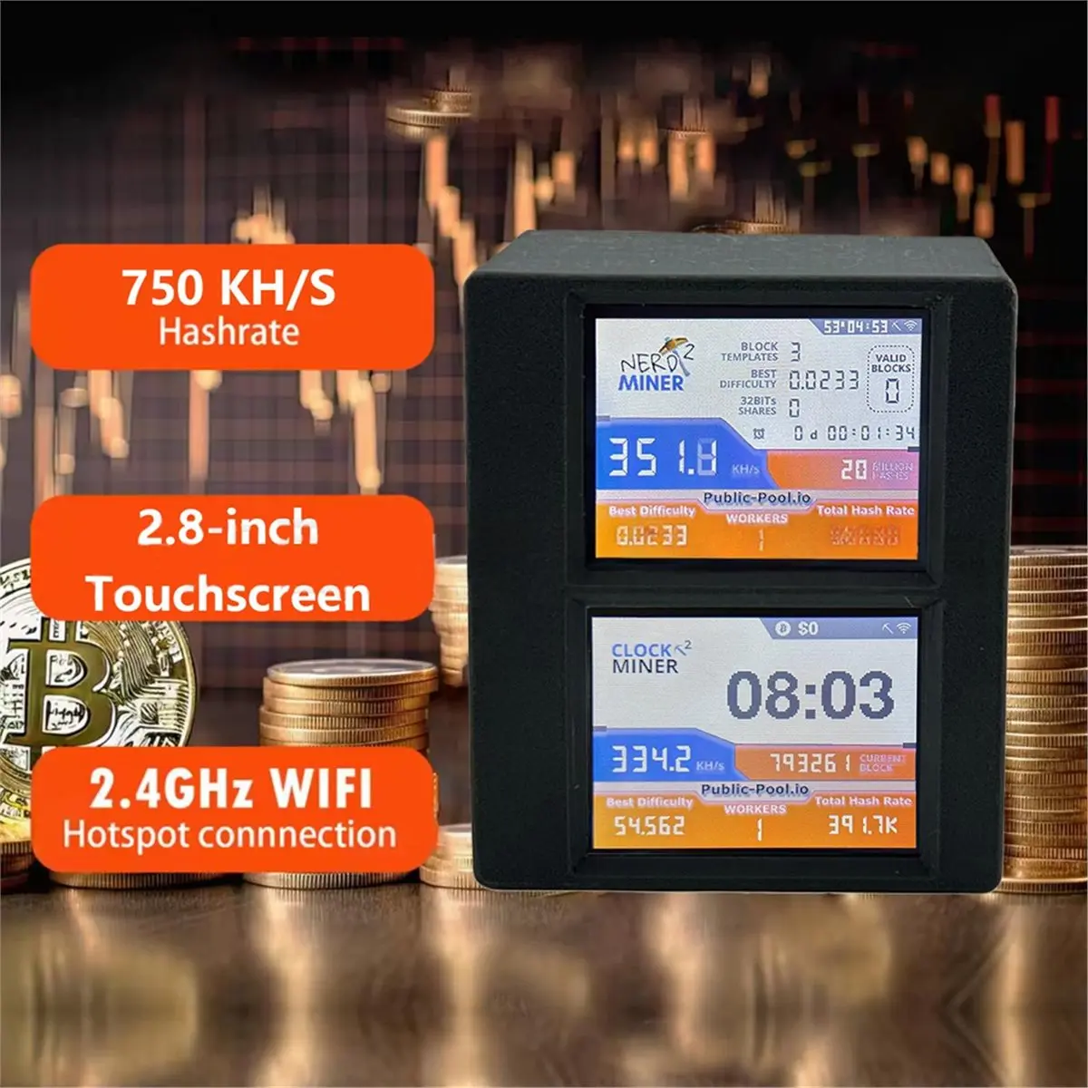 ~【On Sale】NerdMinering V2 700KH Crypto Mining Machine 2.8 Inch Smart Display Solo Lottery Bitcoin Lucky Miners 2432S028R