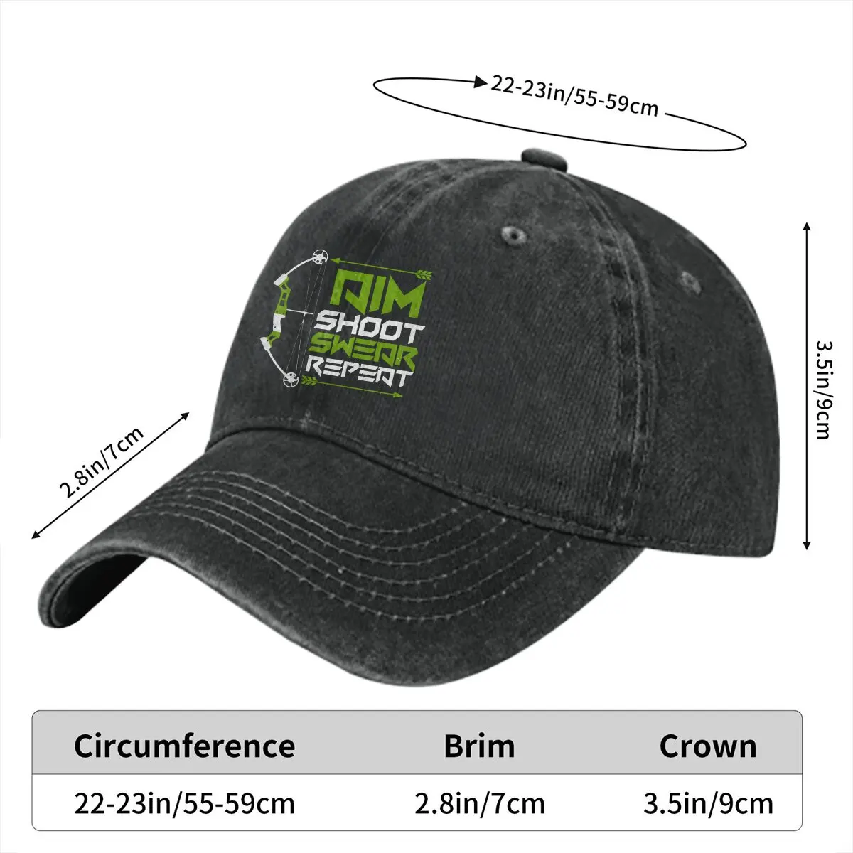 Washed Men's Baseball Cap Aim Shoot Swear Repeat Trucker Snapback Caps Dad Hat Archery Sports Golf Hats