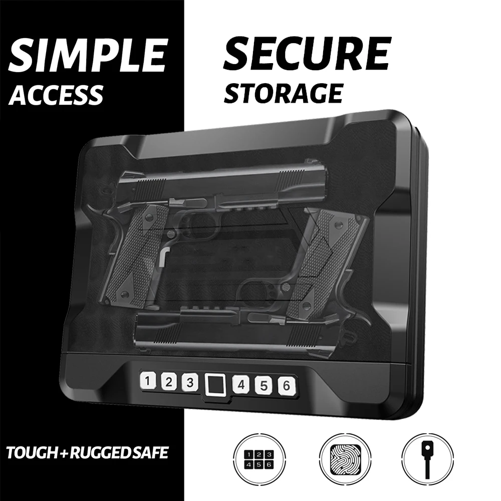 Quick-Access Pistol Gun Safe for Multiple Handguns Amp Ammo with Biometric Fingerprint Lock Auto-Open Lid Safety Device