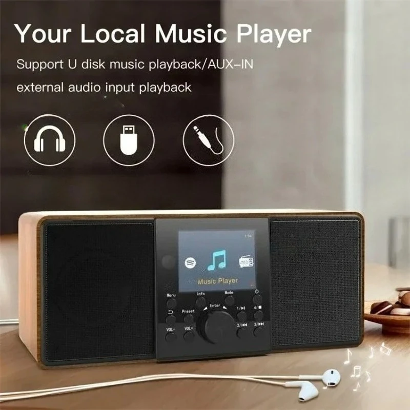 Stereo Wo-od Cabinet Digital Mondo Classic Sm-art Internet Radio with Bt 5.0 Speaker Portable Ho-me Fm Radio