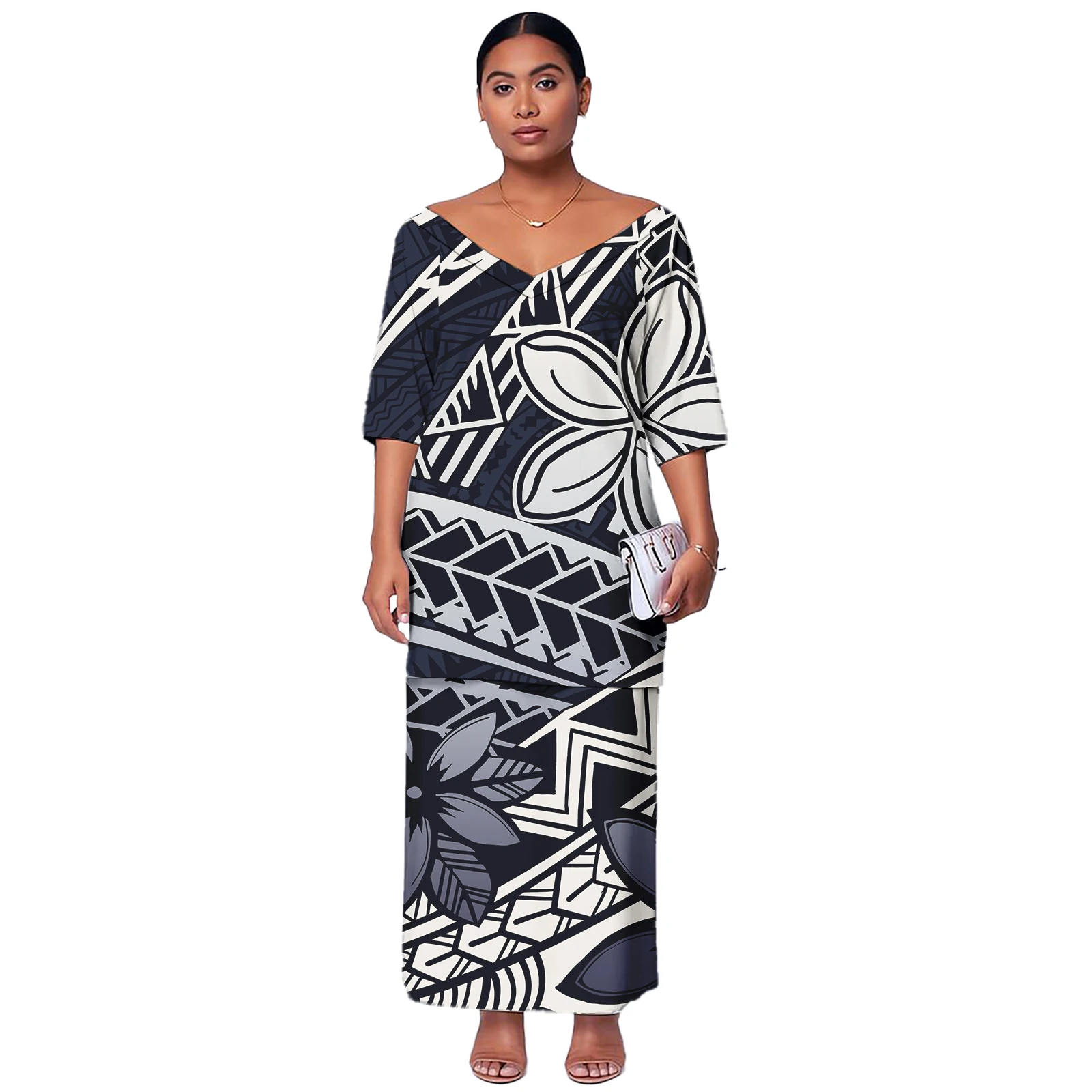 PLUS ขนาดผู้หญิงชุดโบสถ์ชุด Asia & Pacific Islands เสื้อผ้าซามัว Puletasi Polynesian TRIBAL Fiji CUSTOM สุภาพสตรี