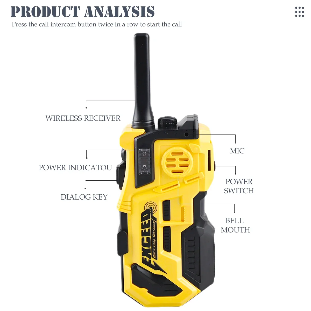 2PCS Kids Walkie Talkies, 462MHz 200M Long Range 2 Way Radio Toy with Light, for Outdoor Camping Hiking Family Games
