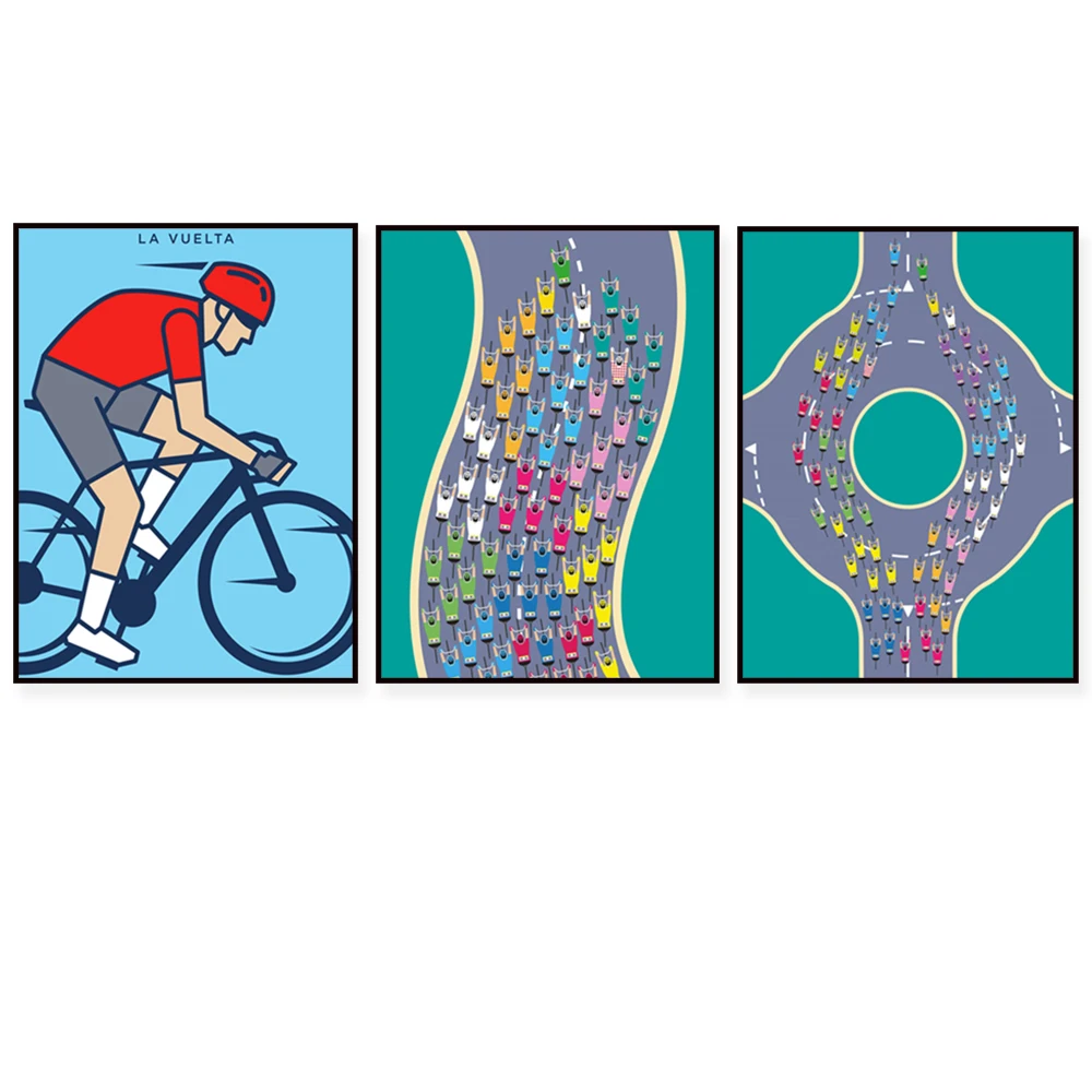 Mountain Bike Print Cycling Race Route Map Artwork with Colorful Jersey Home Office Decor Poster for Athletes And Bikers
