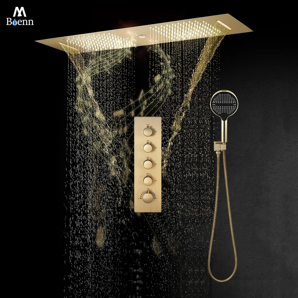 M Boenn Dual Person Rain Shower System Bathroom Showers Column Massage Couple Shower Head Thermostatic Mixer Complete Faucet Set