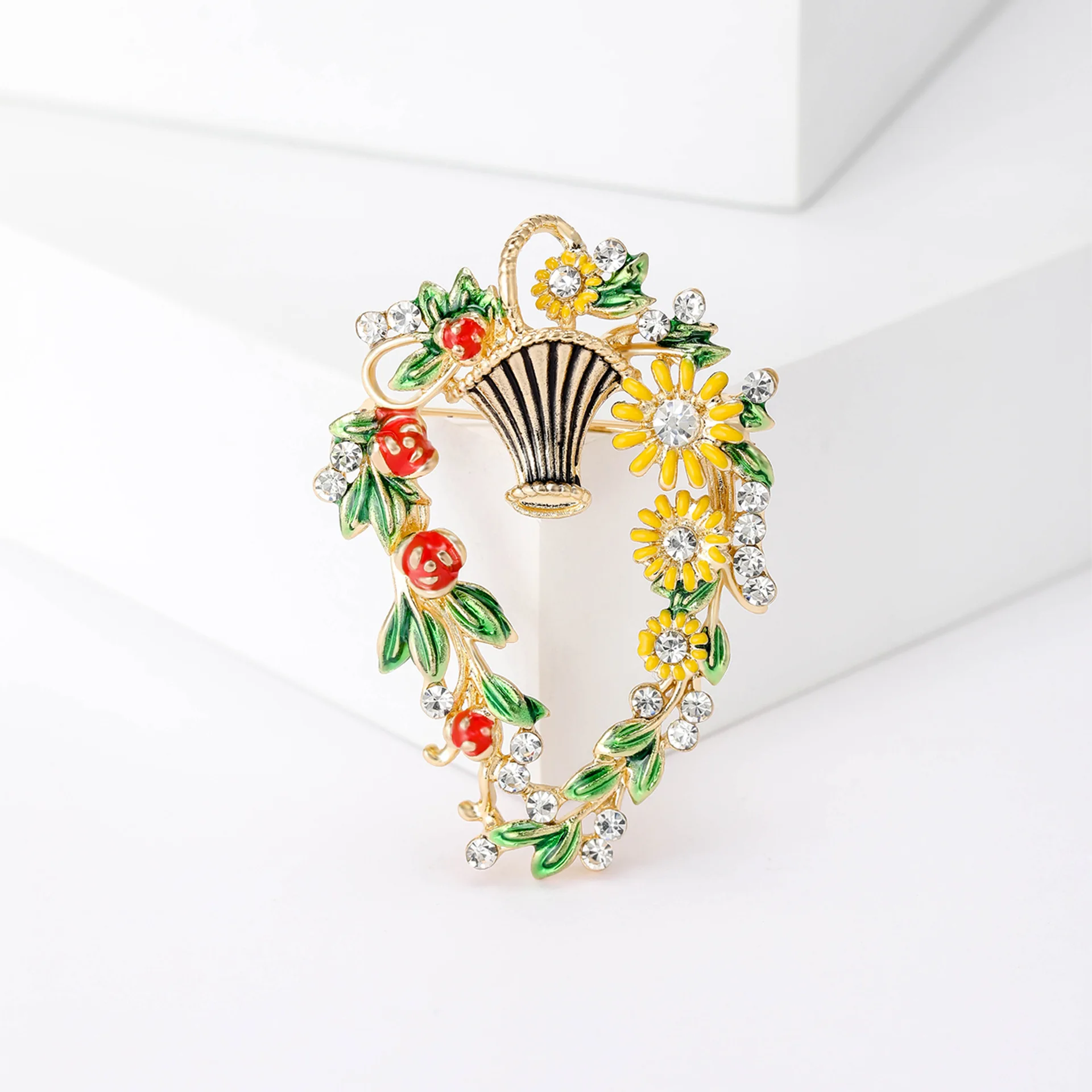 Colorful Drip Flower Basket Brooch Plant Pin For Women's Fashion Badge Jewelry Coat Corset Corsage