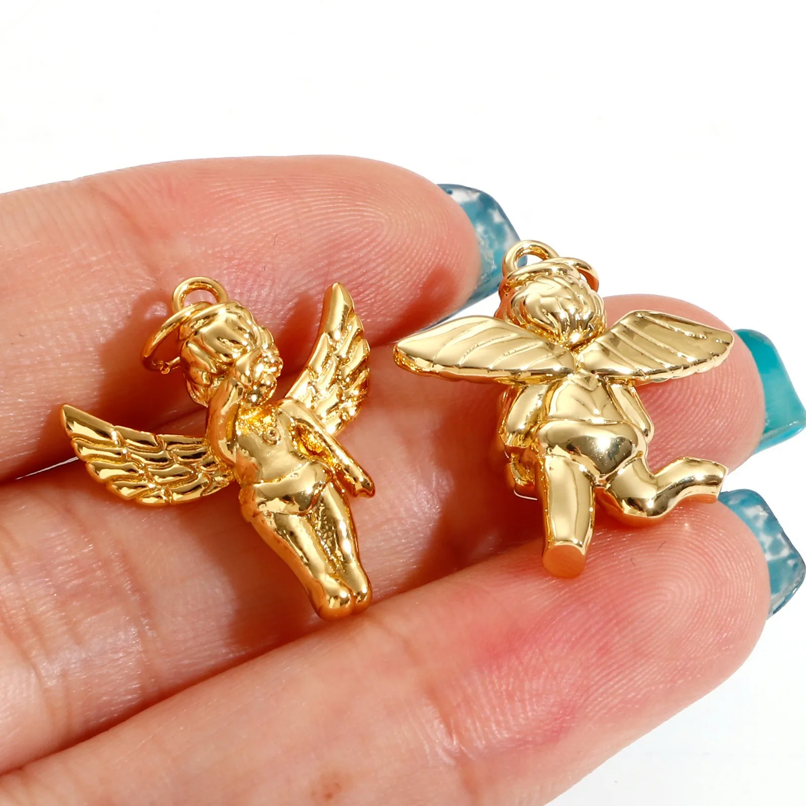 Religious 3D Angel Earrings Charms 18K Gold Color Brass Flying Cupid Cherubim Pendants For Jewelry Making Necklace DIY Findings