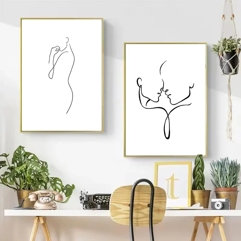 2026 Nordic Black and White Hand In Hand Love Line Art Posters and Prints Canvas Painting Wall Art Picture for Couple's Bedroom