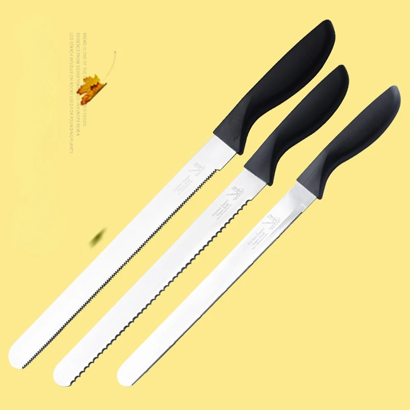 10/12 Inches Bread Knife Spatula Plastic Handle Stainless Steel Serrated Cake Cream Toast Slicer Baking Tool