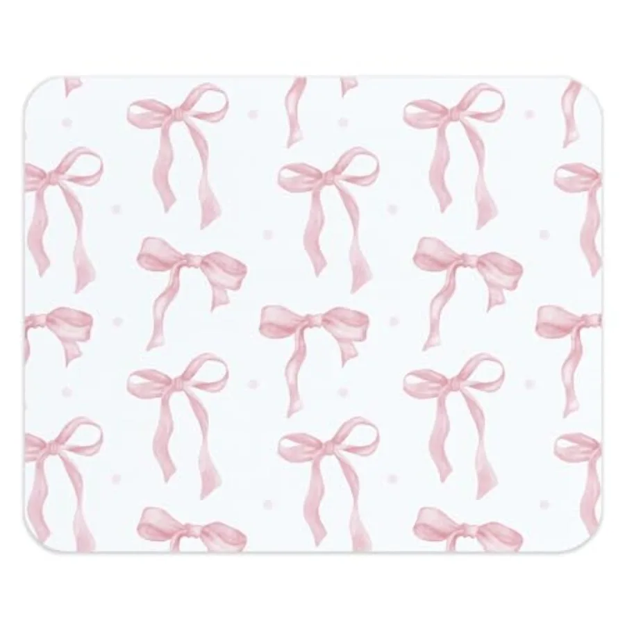 Coquette Pink Bow Mouse Pad, Preppy Girly Blue Mousepad for Work Office, Trendy Decor for Desk, 9.5x8 Inch