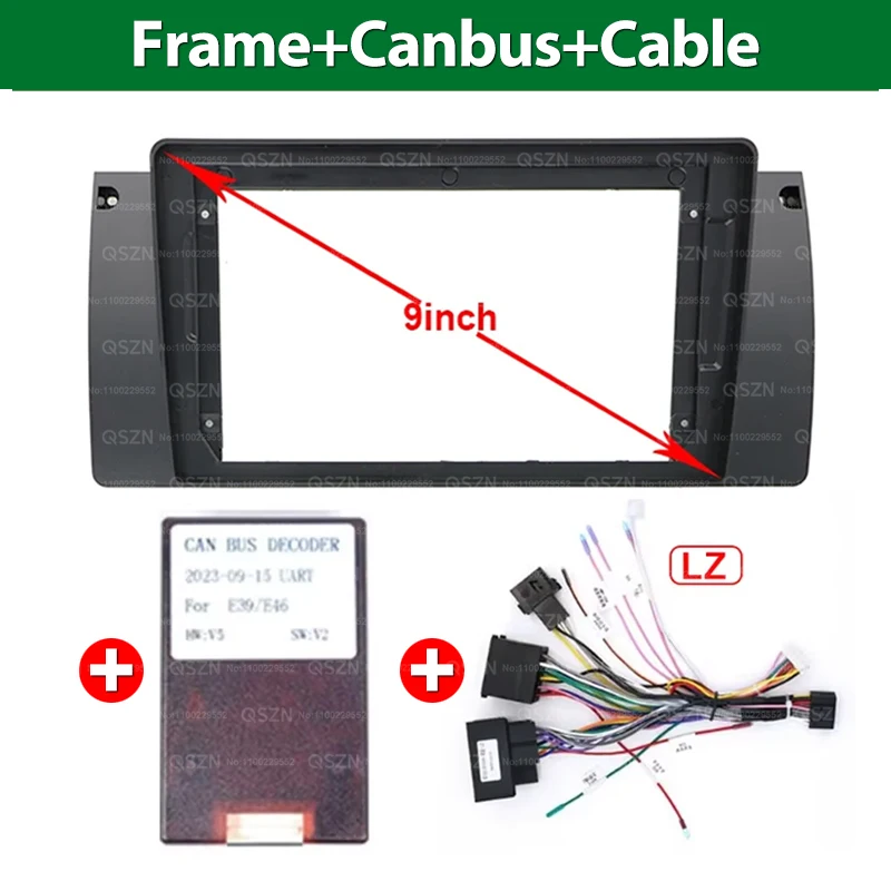 QSZN 9INCH For BMW 5 Series E39 X5 E53 M5 Car Multimedia Radio Frame Fascia Panel Mounting Bracket Adapter Decoder Canbus Cable