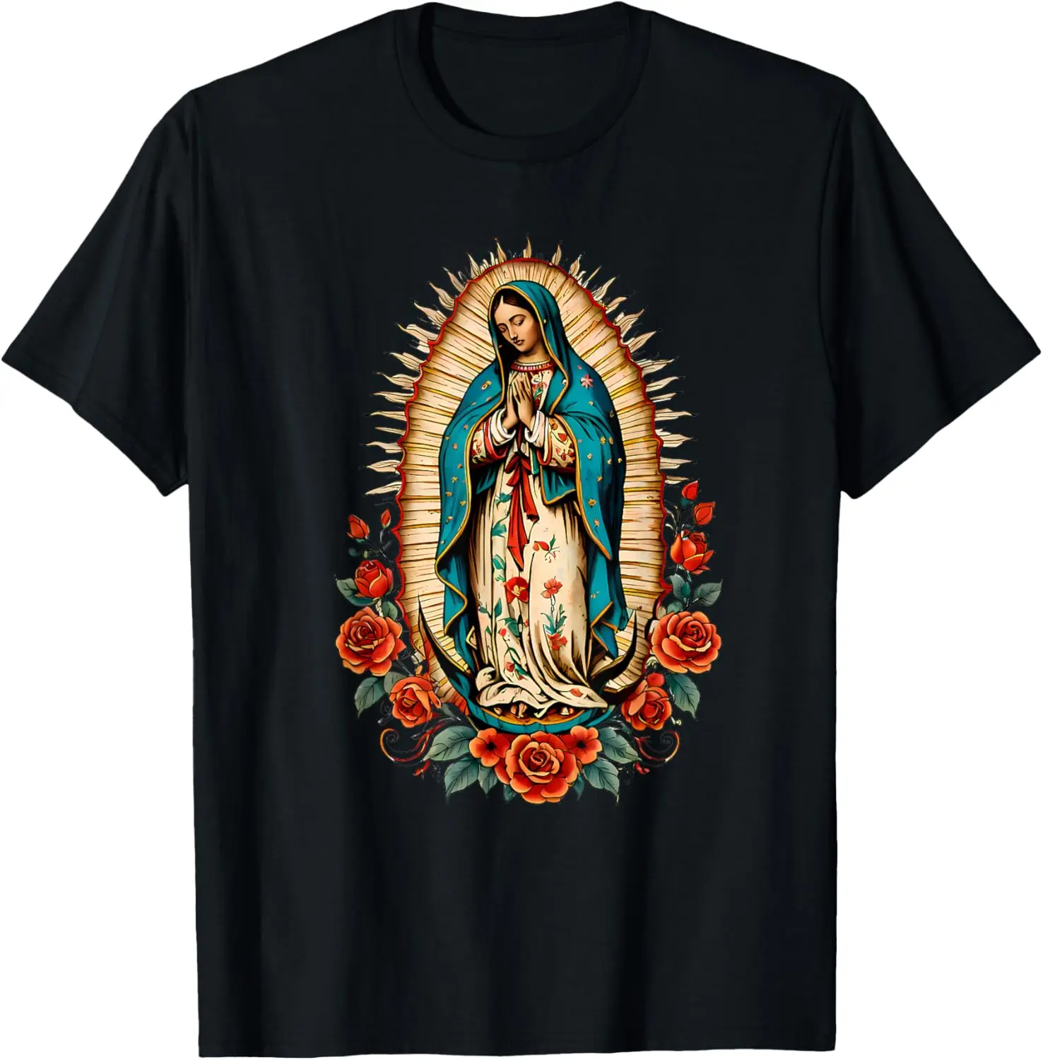 

Virgen De Guadalupe Virgin Mary Graphic Tee Cotton Short Sleeve T-Shirt Religious Prayer Style