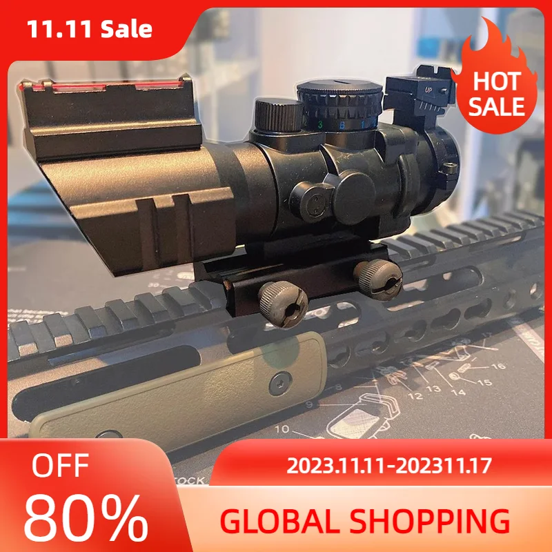 4x32mm Acog Optics Rifle Scope Red Green Blue Triple Illuminated Fiber Sight Hunting Accessories Picatinny Rail Mount