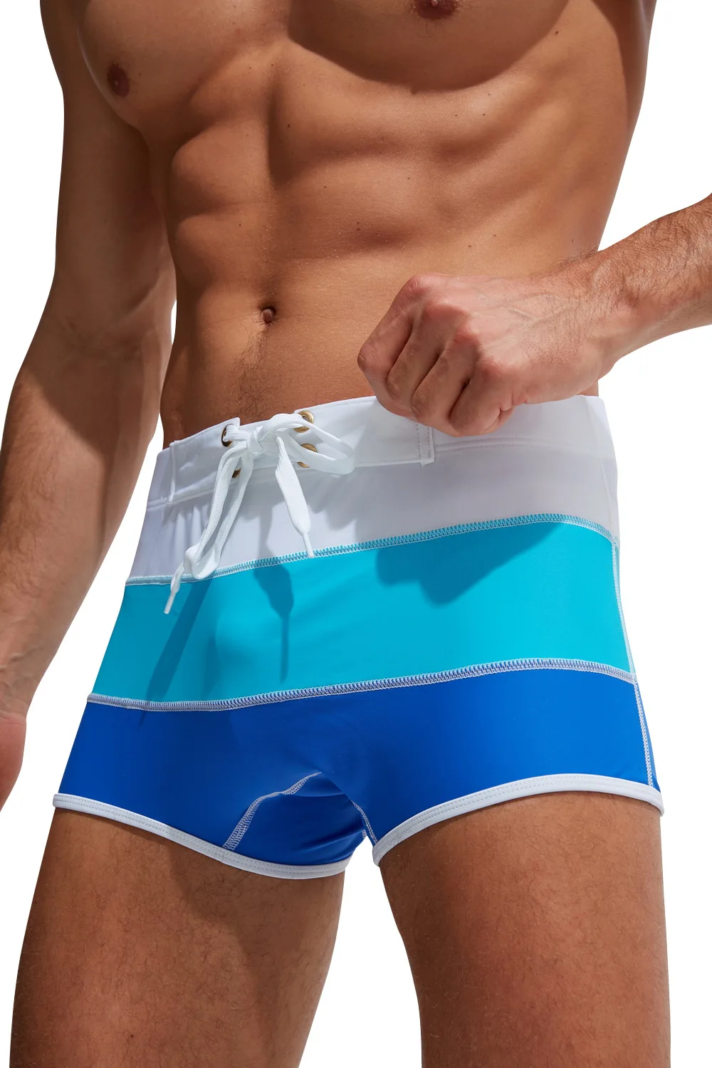 Summer Men'sBoxer Swimming Trunks Sexy Nylon Gradient Solid Color Beach Swimming Casual Shorts