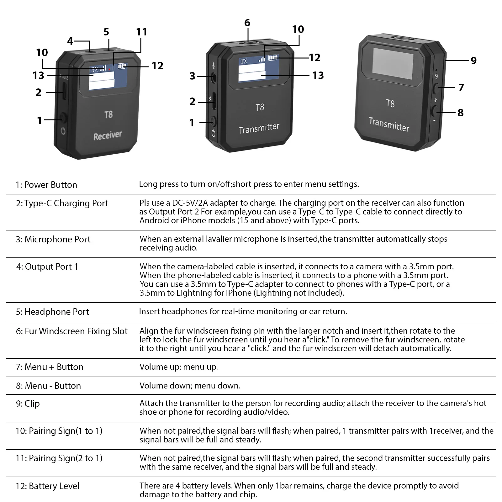 2.4G نظام الميكروفون اللاسلكي Lavalier ميكروفون جهاز ريسيفر استقبال وإرسال المدمج في رقاقة الحد من الضوضاء خفيفة للغاية طوق كليب #6
