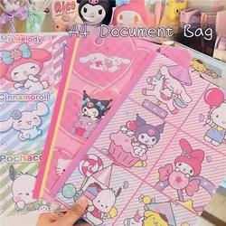 Sanurgente-Dossier étanche en forme de L pour étudiants, dossier de dessin animé mignon, stockage de papier de test, Kuromi Melody Cinnamoroll, A4, vente en gros