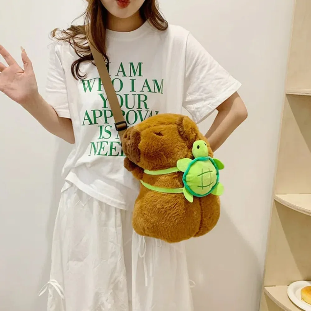 Cartoon Capybara Backpack Cotton Filled Pear Capybara Crossbody Bag Strawberry Cross Dressing Plush Animal Daypack Kids