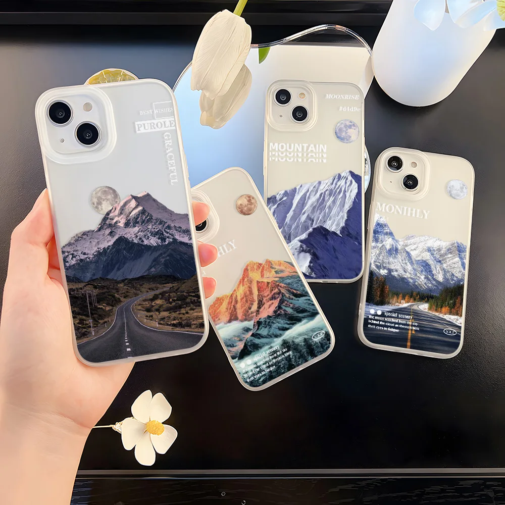 Mountain Matte Phone Cases For iPhone 16 Pro Case iPhone 15 16 Plus 14 Pro Max 11 12 13 Mini Fundas Shockproof Cover Soft Pumper