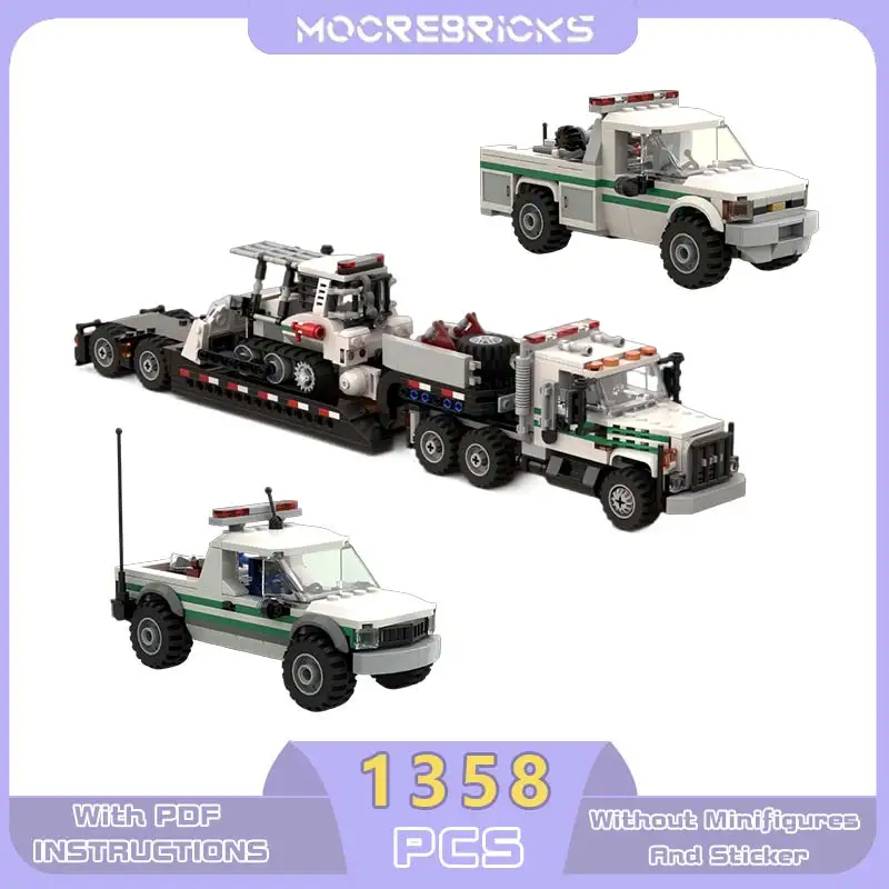 

Forest Fire Service Patrol Pickup Light Brush Truck Lowboy Transporter Bulldozer MOC Building Block Assembly Model Bricks Toys