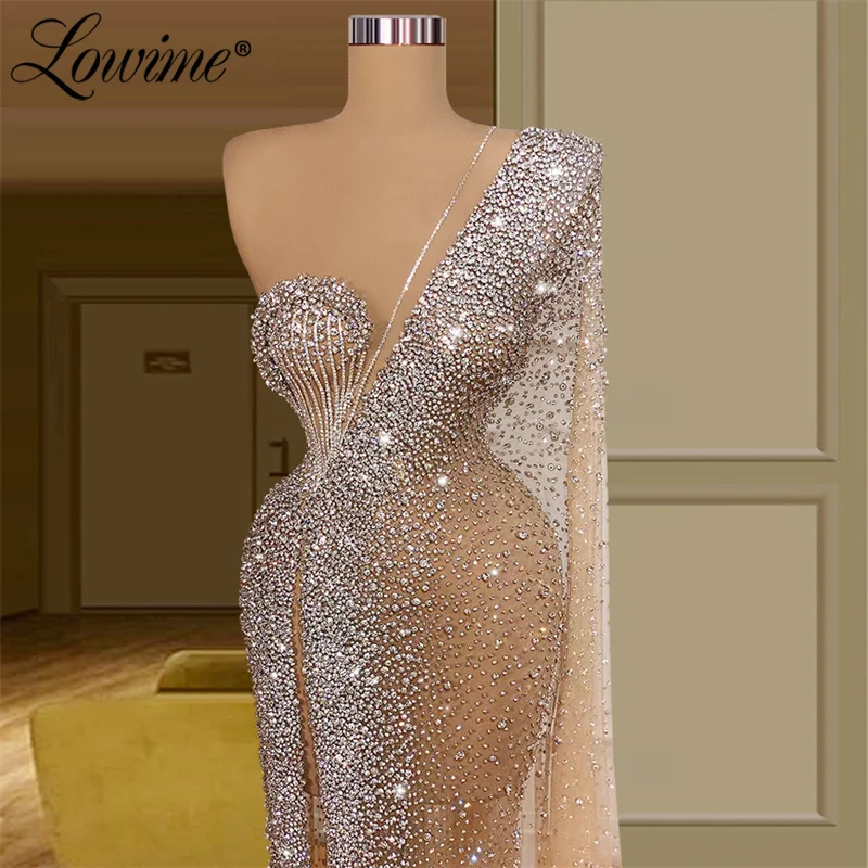 Lowime Champagne Heavy Beading Plus Size Arabic Dubai Evening Dresses Long Luxury 2022 Celebrity Party Dress Gowns Abendkleider