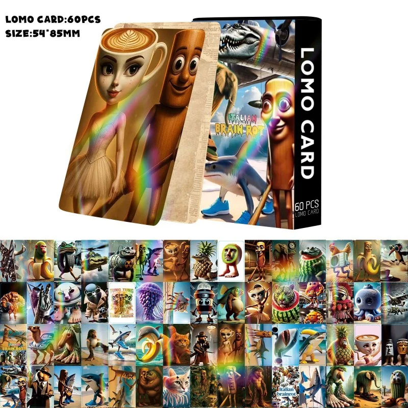 Italian Brainrot Creative Laser Card Tung Tungtung Sahur Telala Funny Shark Cartoon Game Derivative Peripheral Cards Party Gifts