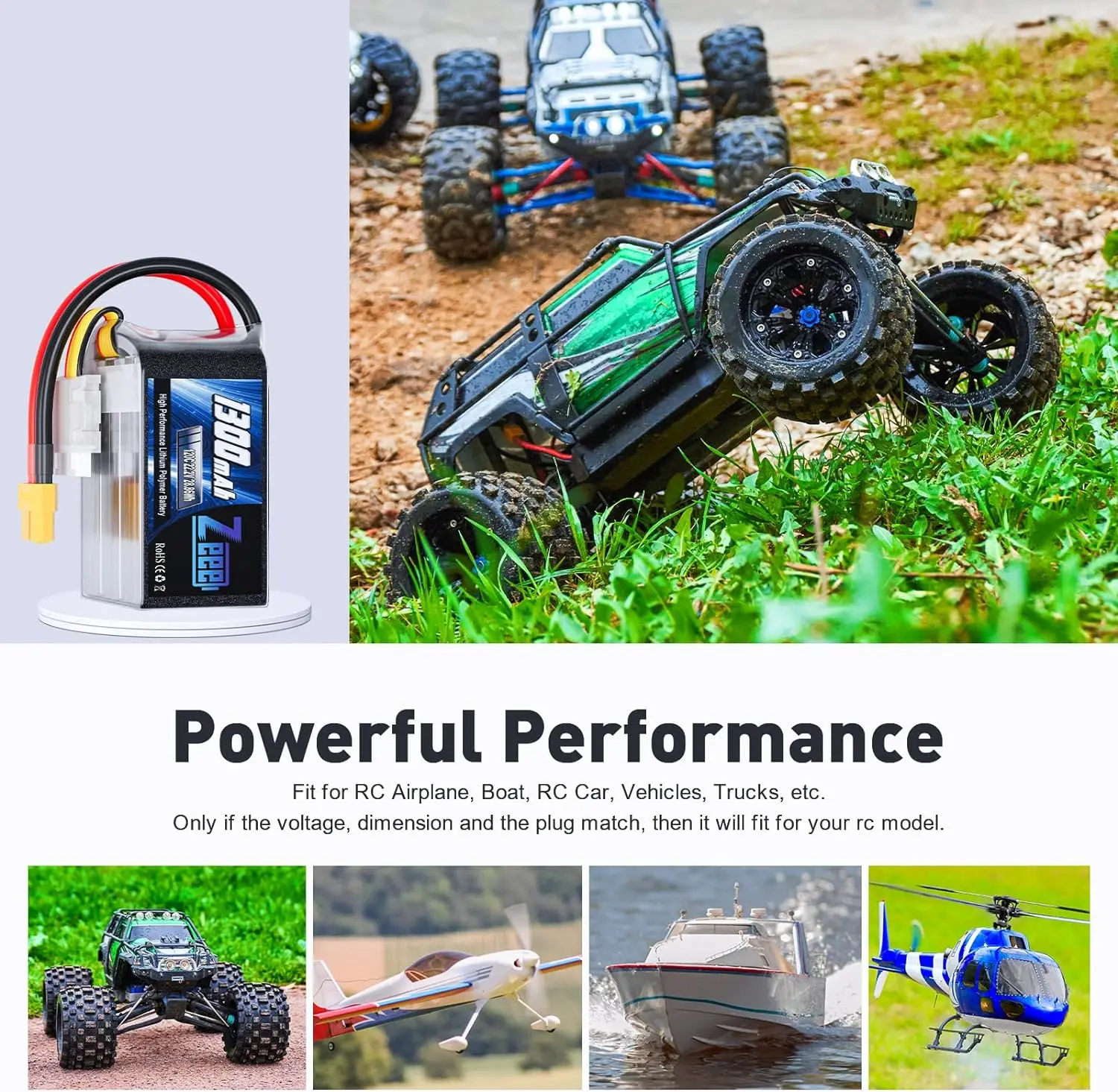 Zeee 6S 1300mAh RC Battery 22.2V 120C Lipo with XT60 Plug for FPV Drone Quadcopter Helicopter Airplane RC Boat Car Racing Models