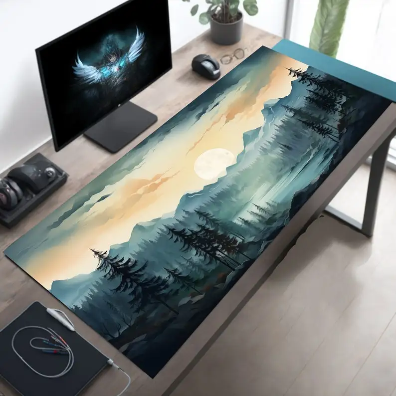 ضبابي غابة الصنوبر الأخضر الجمالية ماوس الجبل XL مكتب الألعاب ماوس الوسادة الجمالية حصيرة مكتبية لطيف زخارف مكتب لوفي ماوس حصيرة