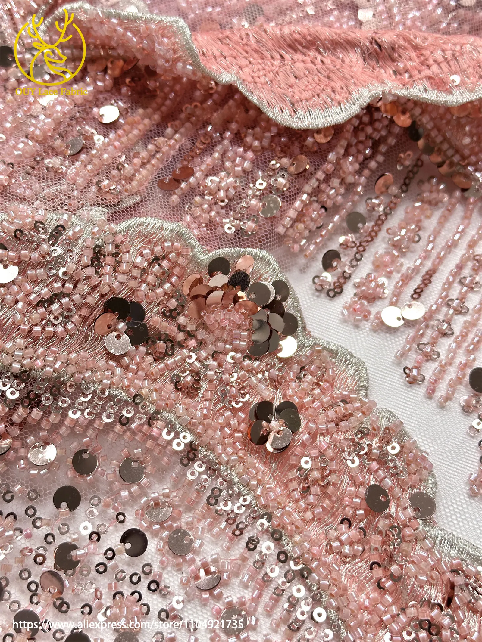 3D Luxuriöser Afrikanischer Stickerei-Spitzenstoff 2026 Hochwertiger Französischer Perlen-Pailletten-Spitzenstoff für Brautkleider und Festkleider – Detail 19