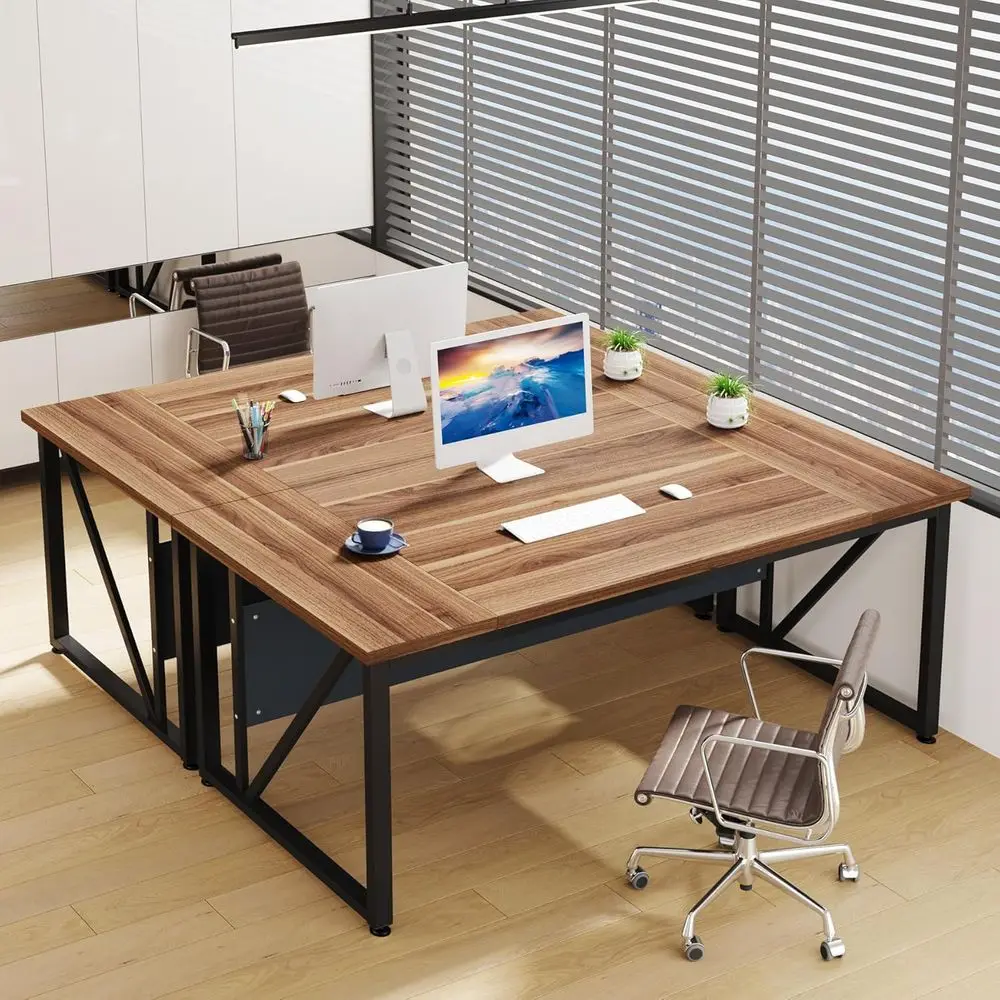 

Walnut 63 Large Executive Desk with Metal Frame, Ideal for Business or Home Office