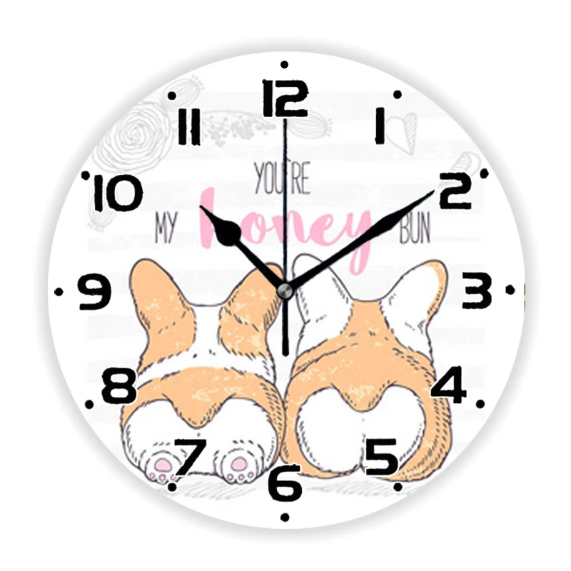 Cute Welsh Corgi Pembroke Butt Wall Clock for Couple Animal Dog Breed Love Wall Watch Living Room Puppy Valentines Wedding Gift