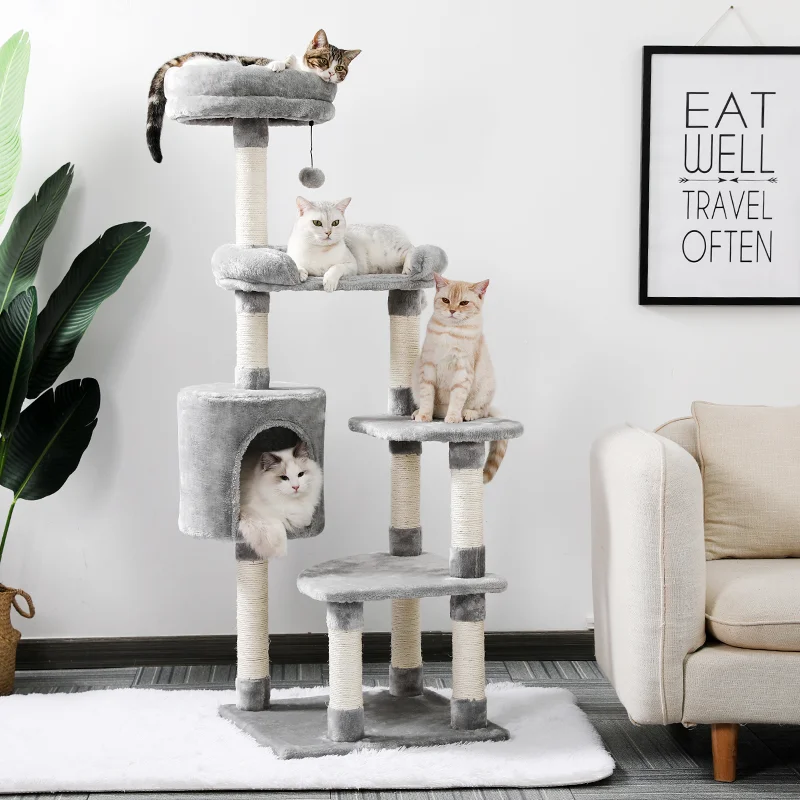 Multi-Level Cat Tree Condo Furniture with Sisal-Covered Scratching Posts Plush Condos for Kittens Cats and Pets