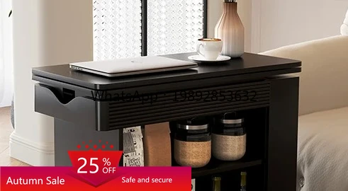 

Modern Simple Solid Wood Adjustable Side Table Small Apartment Living Room Mobile Coffee Table Multifunctional