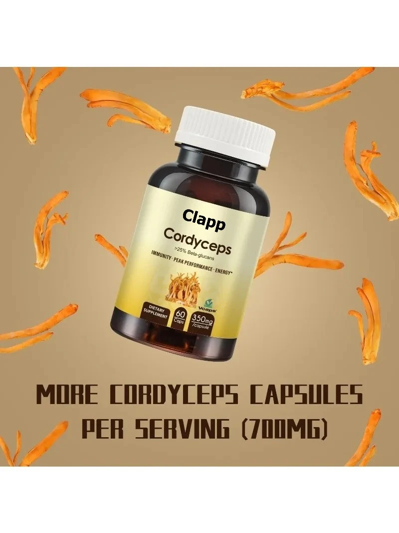 Cordyceps Sinensis Capsules, Mushroom Extract Supplement Powder Containing 31% Β - Glucan, 60 Capsules, Organic and Vegan