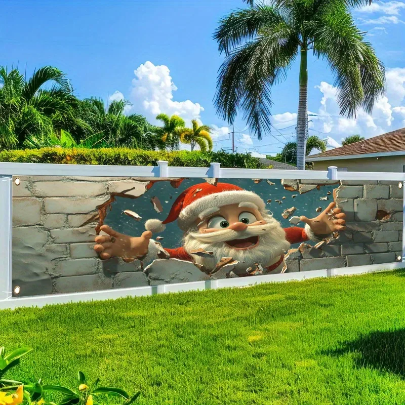 Santa Claus Peek-a-Boo Decorative Banner – Large Rectangular Aesthetic Illustration Indoor Outdoor Wall Backdrop