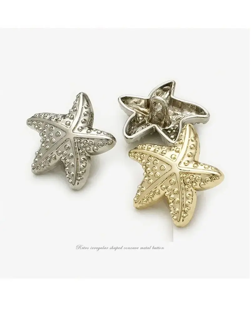 Boutons métalliques étoile de mer dorée, 10 pièces, manteau de finition polyvalent, robe, bouton décoratif, Blazer, bouton de forme inhabituelle