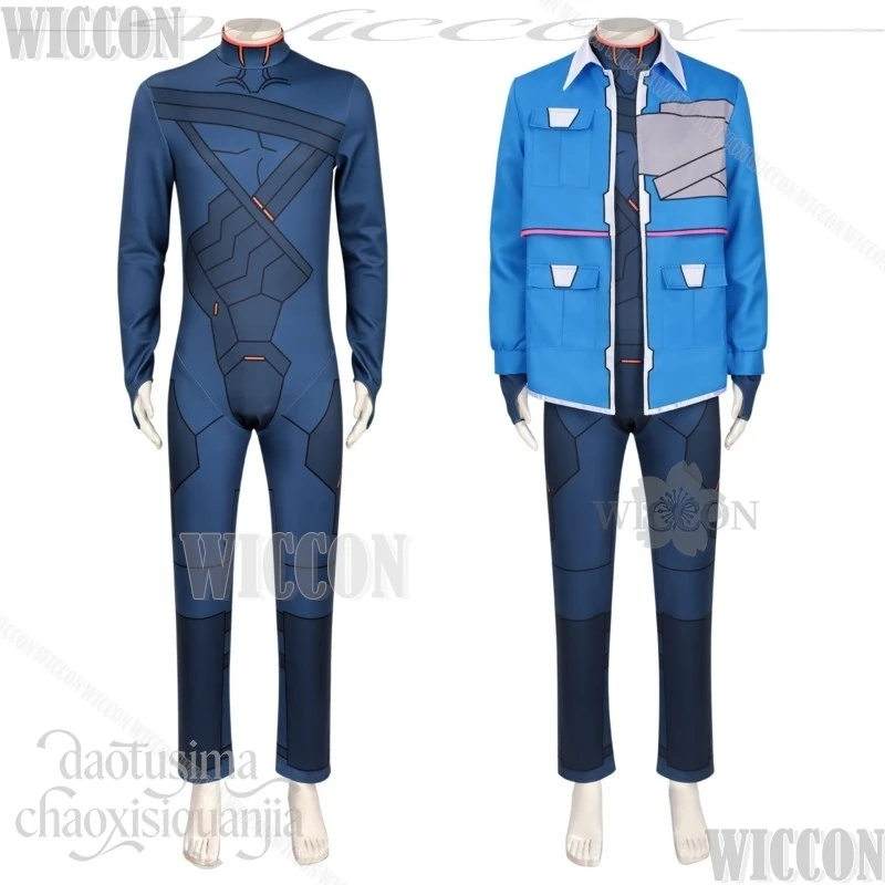 Cyberpunk Edgerunners 2 Cosplay D Handsome Jumpsuit Bodysuit Blue Coat Jacket Wig Halloween Christmas Festival Fancy Comic Con - view 4