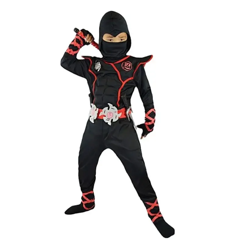 Boy Ninja Costume Kids Silver Dragon Costumes Children Superhero Cosplay Jumpsuit With Weapon Halloween Carnival Suit OI8474