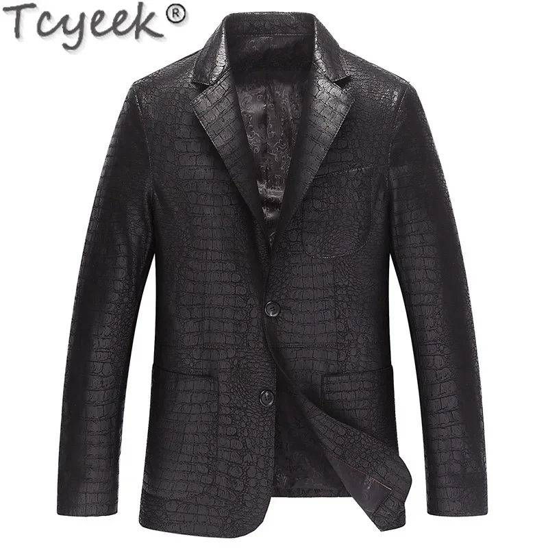 Tcyeek, chaqueta de cuero genuino para hombre, traje de piel de oveja auténtica, abrigos, abrigo de cuero informal de negocios, chaqueta Couro, ropa de primavera y otoño