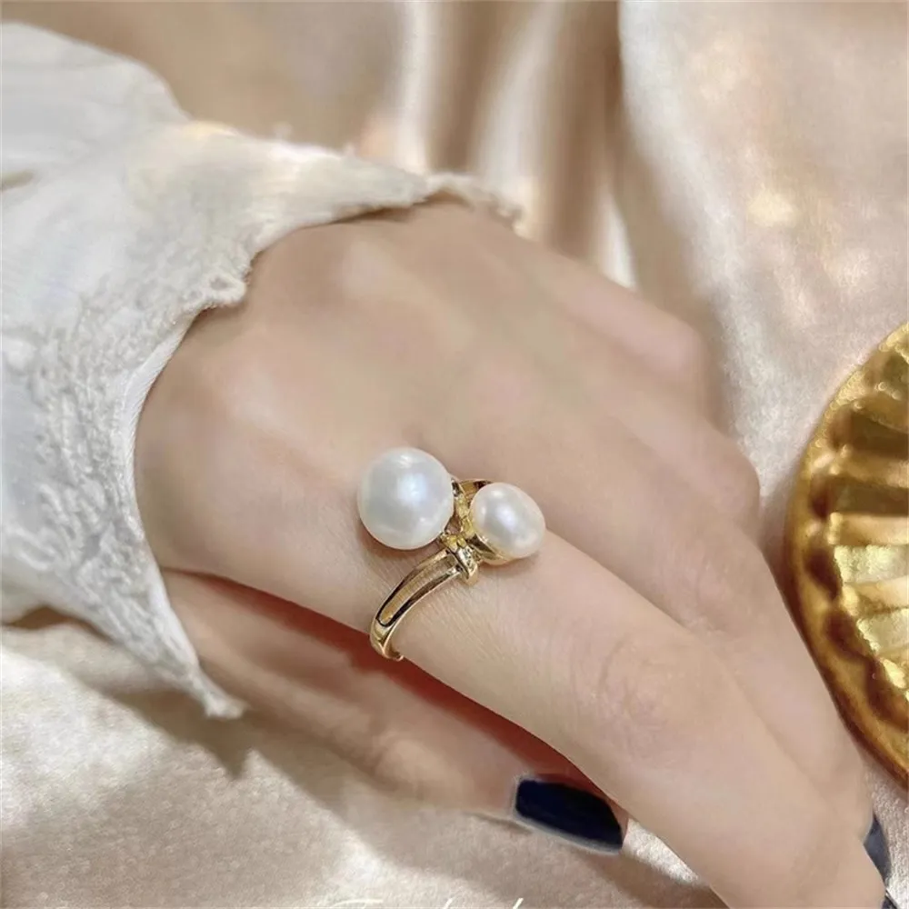 

DIY Pearl Ring Accessories S925 Sterling Silver Ring Empty Holder Fashionable Gold Silver Jewelry Fit 7-9mm Round Flat Z285