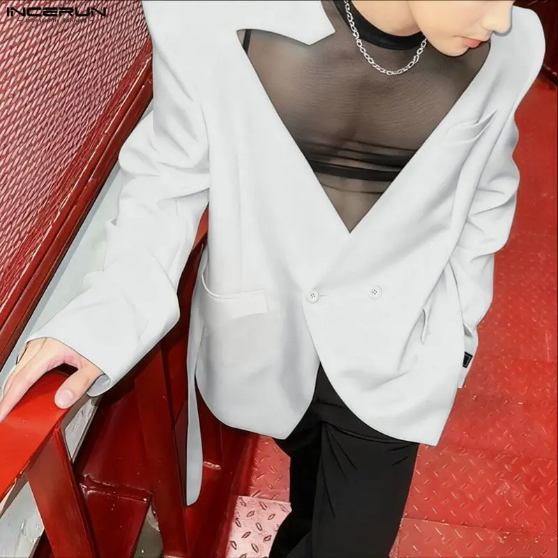 

INCERUN мужской пиджак однотонный с v-образным вырезом и длинным рукавом на пуговицах мужской костюм уличная одежда с вырезами элегантные модные повседневные тонкие пальто мужские