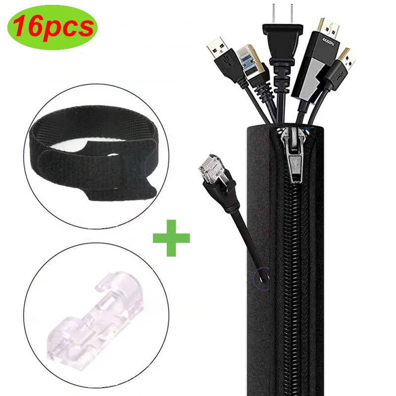 16pcs Cable Organizer Storage Cable Management Sleeve Zipper Wire Organizer For TV Computer Cable Cover Zipper Cable Sleeve