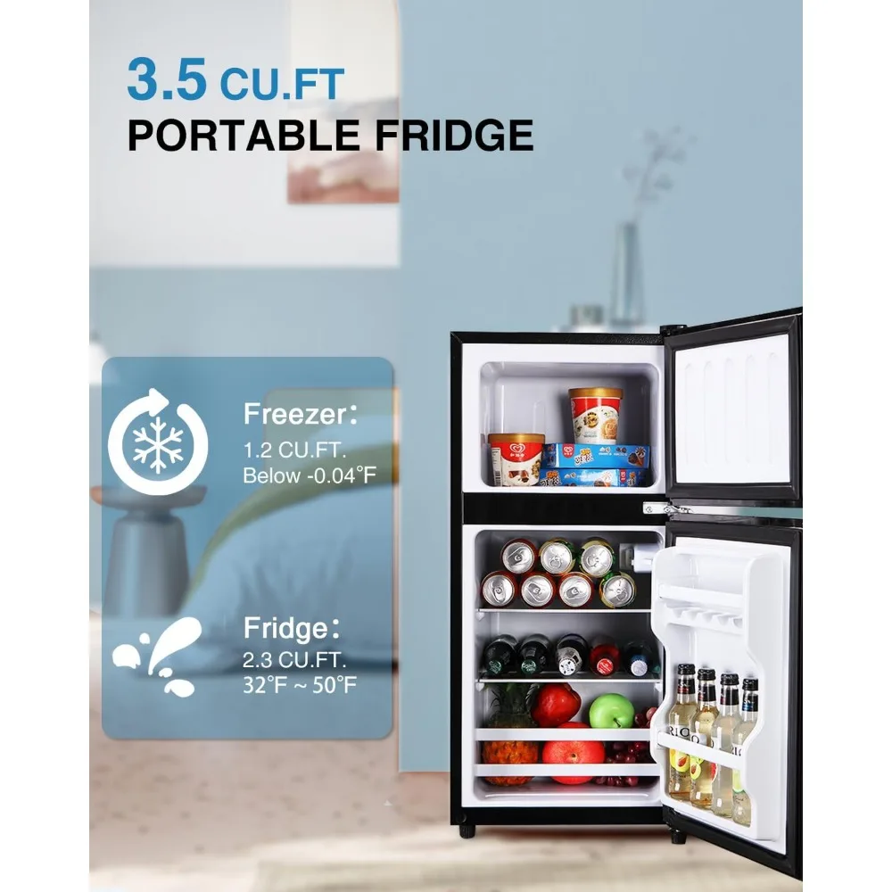 Mini Fridge, 3.5Cu.Ft Compact, Small Refrigerator with Freezer, Retro Fridge with Dual Door for Garage, Dorm,Bedroom, Office