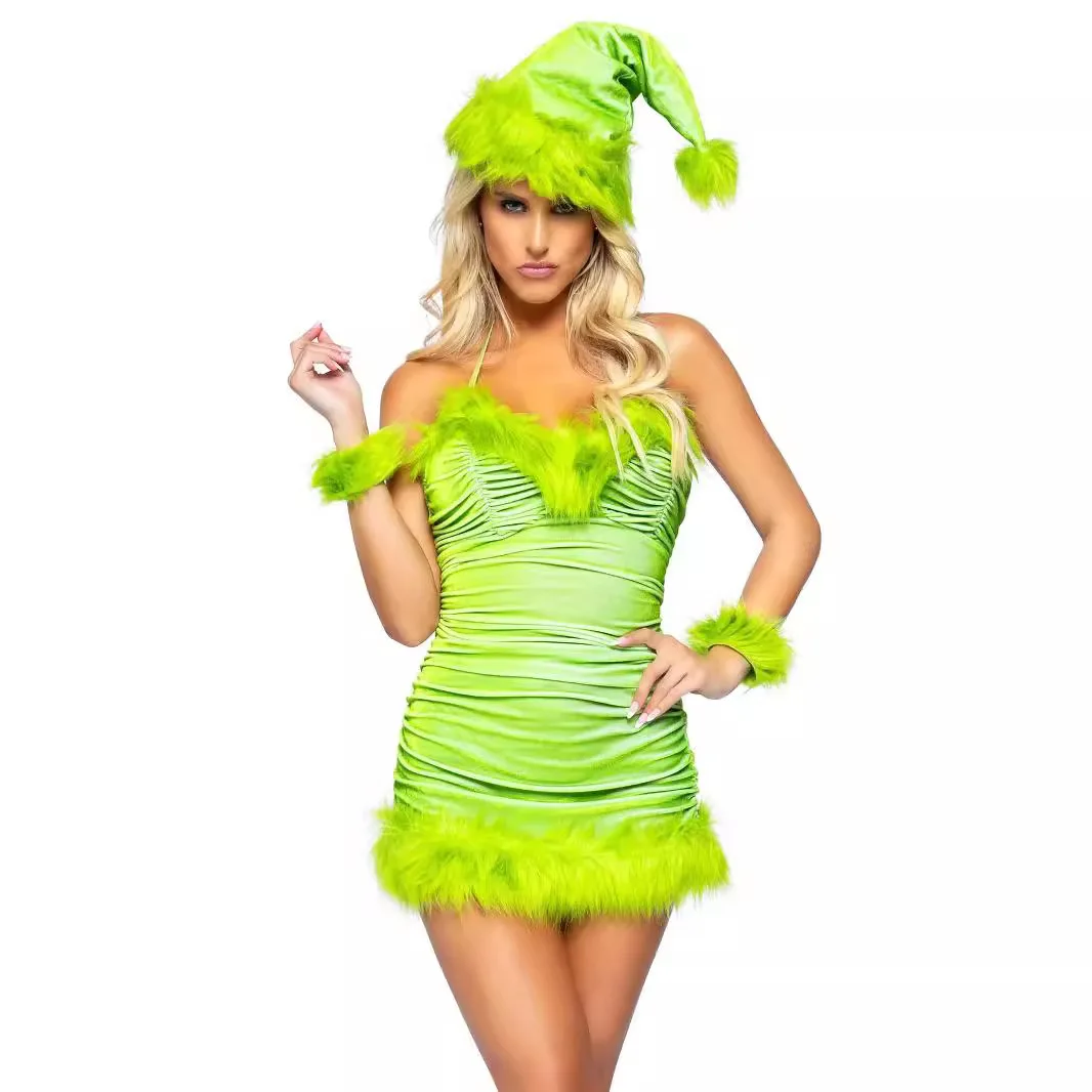 Tenue de Noël super sexy, elfe vert chaud, cosplay, robe en velours Rudolph, costume de fête de vacances, nouvel an, uniforme séduisant, nouveau, 2021