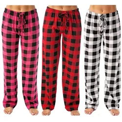 Pantalones de pijama de franela para mujer, pantalón cálido a cuadros, largo, ropa de dormir para el hogar, Otoño e Invierno