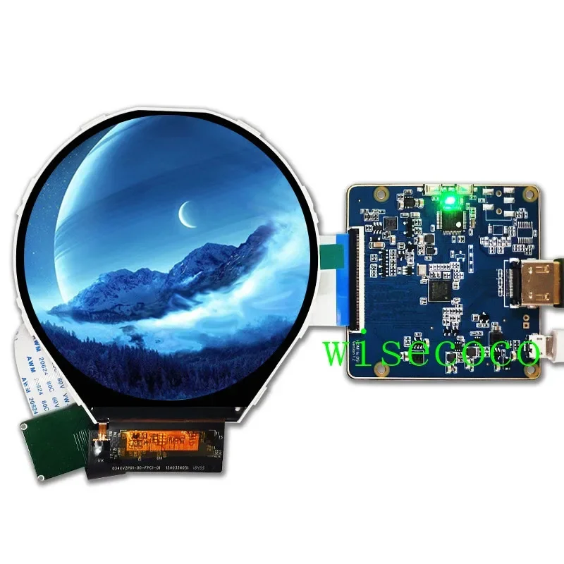 Imagem -02 - Polegada Ips Tela Dupla Redonda 800*800 Módulo de Exibição Lcd Duplo Mipi Hdmi-placa Controlador Compatível Tm034xvzp01 3.4