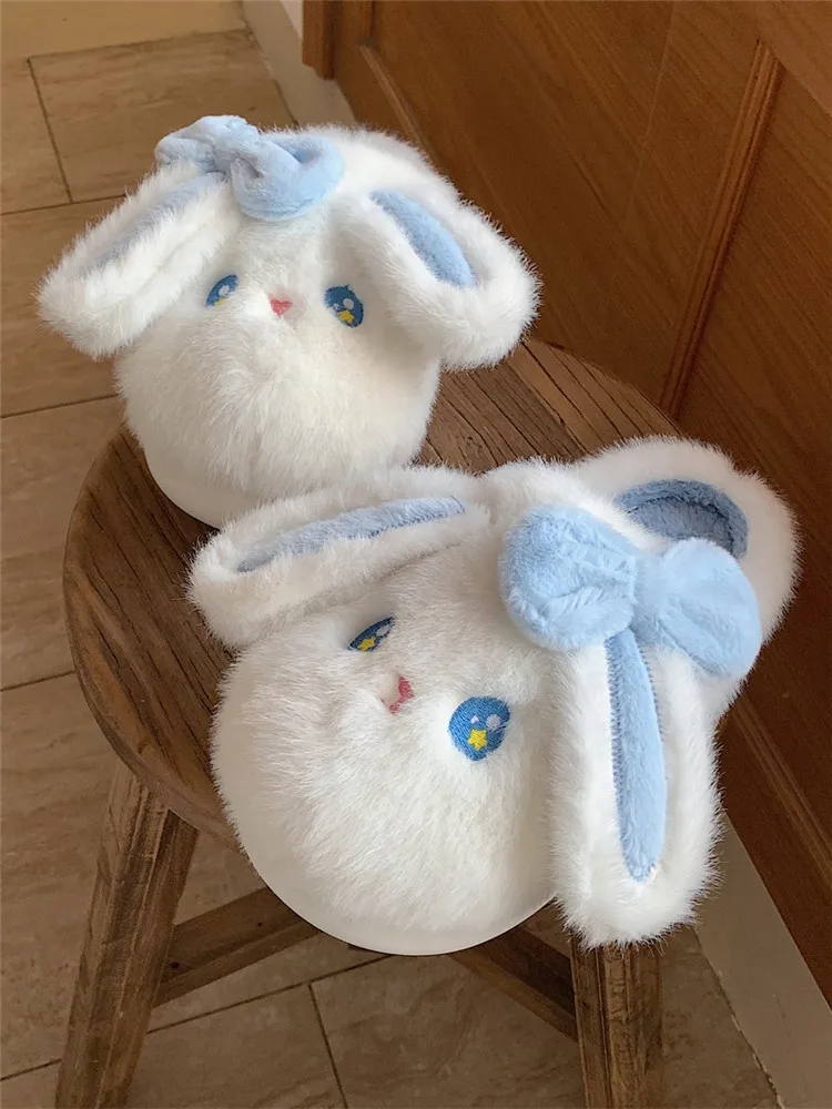 Girl Funny Cute Rabbit Cotton Home Slippers Women\'s Winter Warm And Non Slip Soft Thick Bottom Indoor Plush Slipper