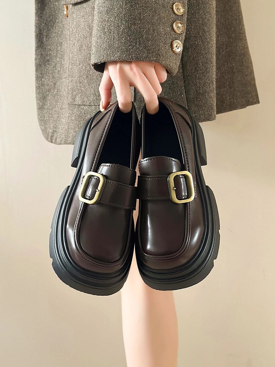 Casual Woman Shoe Clogs Platform Loafers With Fur Female Footwear Oxfords All-Match Autumn Round Toe Creepers Slip-on Dress Summ